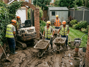 Traditional machinery in a narrow courtyard